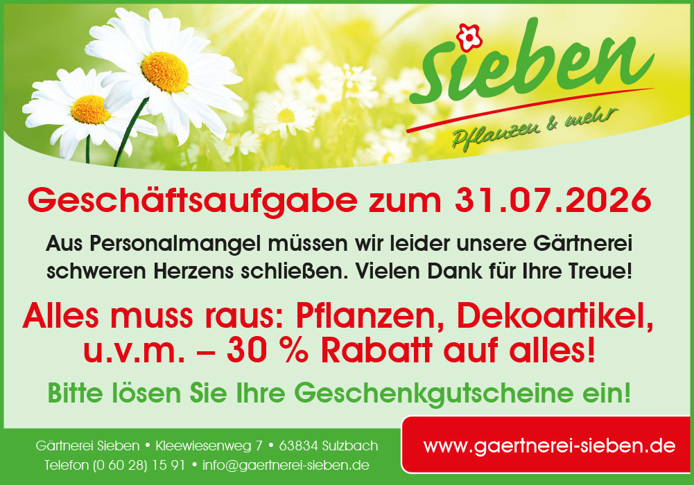 Wir schliessen unsere Gaertnerei